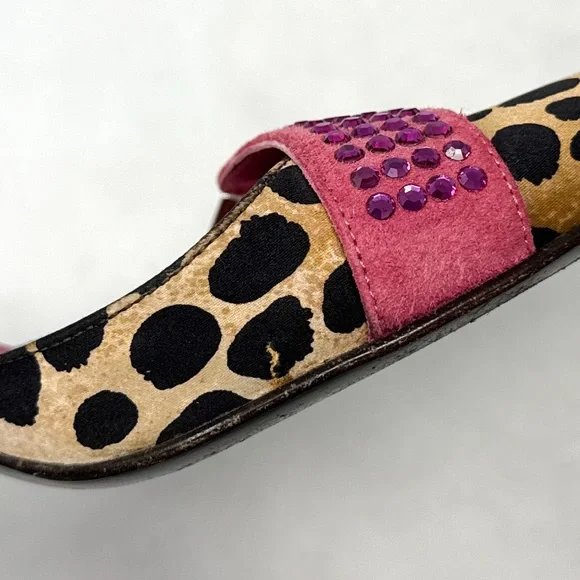 Cesare Paciotti Vintage Y2K Leopard Embellished Pointe Toe Kitten Heel Mules 36 - Picture 6 of 14